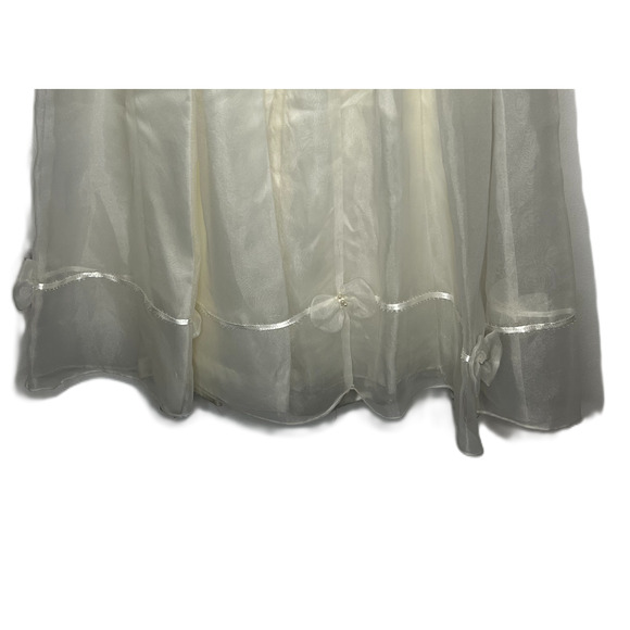 First Communion Dress Girls Size M White Sheer Lined Bows Peals Lace Satin Trim - Picture 5 of 16